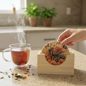 Handcrafted Inspirational Wood Coasters Set With Holder (6)